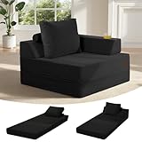 COMAX Folding Sofa Bed, Foldable Couch for Bedroom, Corduroy Convertible Floor Sleeper Futon Chair Foam, 3 in 1 Fold Out Chair Portable Comfy Lounge Couch Single Sofa Bed for Small Space Guest Room