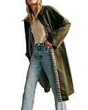 YEXPINE Women's Oversized Trench Coat Single Breasted Windproof Overcoat Classic Button Down Long Jacket, Green, S