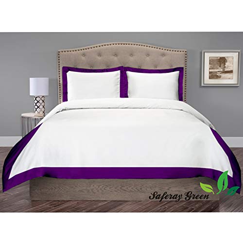 Hotel Luxury 3Pc Dual Tone Duvet Cover Set-850 Thread Count 100% Organic Cotton Premium Bedding Collection California King Size 102 X 96 Inches Machine Washable (White & Purple) #TOP11