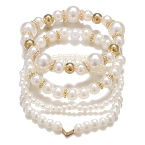 Fuqimanman2020 Chunky Simulated Pearl Stackable Stretch Bracelet Set Beaded Ball Adjustable Multilayered Elastic Bangles for Women Wedding Jewelry-C Cover