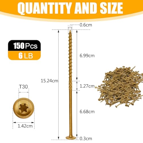 Vis à bois zinguées 6,3x150 mm à empreinte étoile Torx T30 robustes - 2