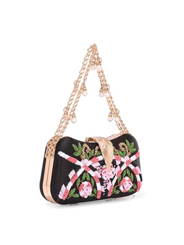Image of TOOBA Handicraft Clutch Purse For Women with Sleek Design Embroidered Leaf Clutch| Trendy Stylish Bridal, Party, Wedding Sling Bag