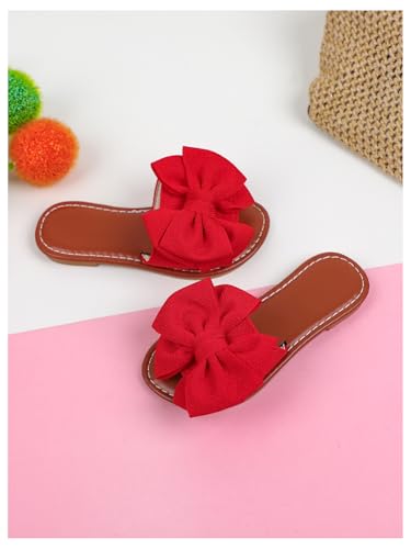 Verdusa Girl's 3D Bow PU Leather Slip on Slippers Color Block Open Toe Flat Sandals3