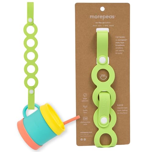 Image of morepeas On-The-Go Tether - Stretchable Silicone Teether & Pacifier Clip - Baby Travel Essential - Stroller, Car Seat & Highchair Accessory