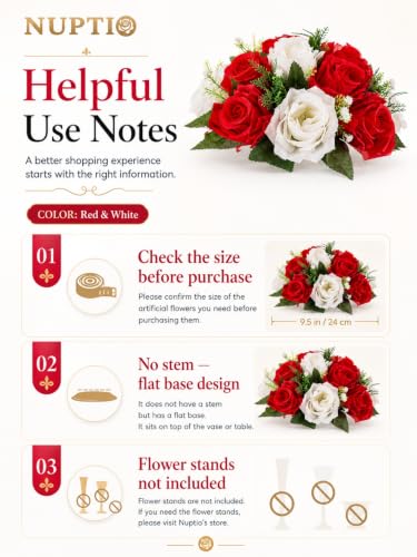 Image of NUPTIO Flower Balls Centerpieces for Wedding Tables, Red & White Roses