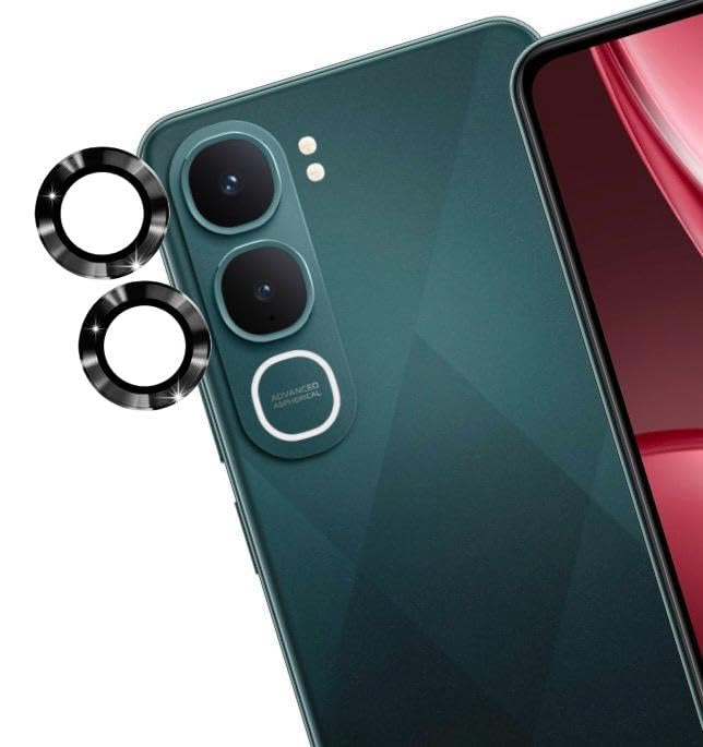 Image of Camera Lens Protector for vivo Y31 5G |Scratch Resistant 9H Tempered Glass with Metal Ring Guard| Set of 1 Pairs (Black)