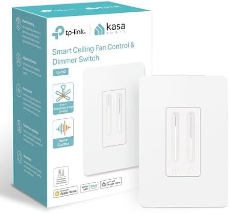 Kasa Smart Ceiling Fan Control & Dimmer Switch | Adjustable 4-Speed Fan & Brightness Control | Works w/Apple HomeKit, Alexa & Google Home | 2.4G Wi-Fi Only, Single Pole, Neutral Wire Required | KS240