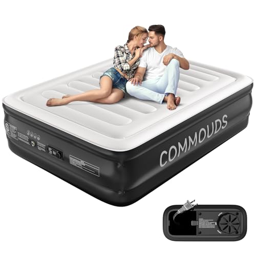COMMOUDS Queen Air Mattress with Built-in Pump, 18" Raised Blow up Mattress, Comfort Inflatable Mattress with Waterproof Flocked Top, Portable Airbed for Guests, Camping, Home & Travel Use, 660lbs Max by COMMOUDS - Used condition - CA$83.40