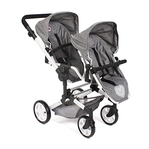 Bayer Chic 2000 Poussette de poupée Linus Duo, Poussette Double pour Enfants de 4 à 8 Ans, Jeans Gris, 690-76, 82 x 41,5 x 79 cm