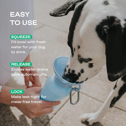 Image of Springer Dog Water Bottle | Portable Travel Drinking Feeder Dispenser for Dogs & Puppies | As Seen on Shark Tank | Leak-Proof Bowl | BPA-Free | Outdoor Walking, Hiking & Travel | 22oz Blue