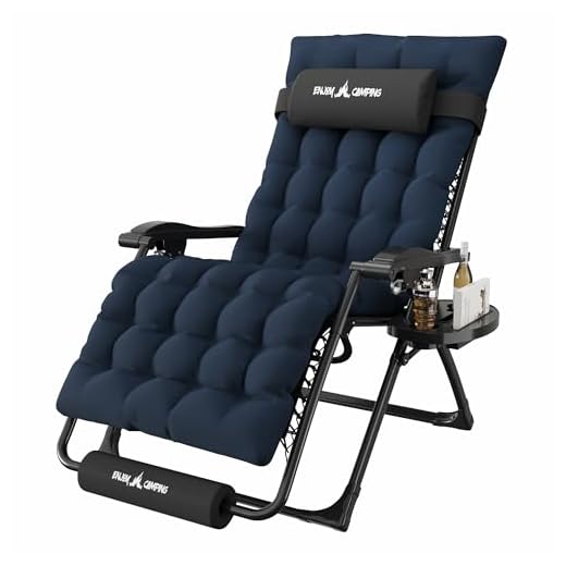 Amopatio Oversized Zero Gravity Chair with Cushion, XL Lounge Chairs for Outside, Folding Reclining Camping Chair for Deck, Yard, Porch, Pool, Navy