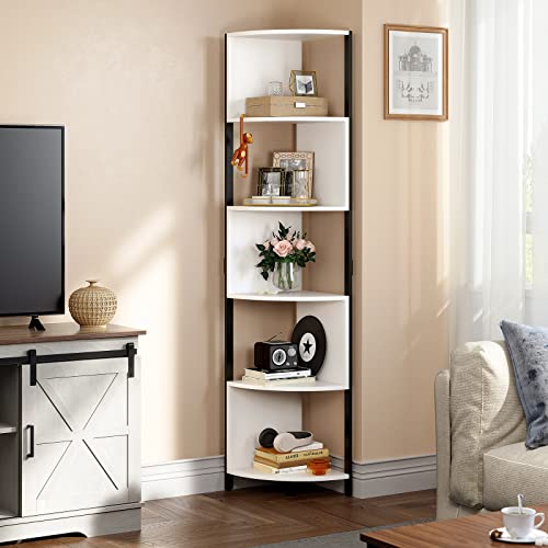 Yitahome 6-Tier Corner Shelf, 68.8" Tall Modern Free Standing Zigzag Corner Bookshelf, 6 Shelf Display Corner Bookcase Open Small Book Shelves For Living Room, Home Office, Small Space, White #TOP2