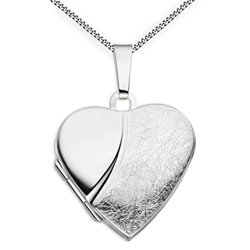 Medaillon Herz eismattiert mattiert verziert 925 Sterling Silber zum öffnen für Bildereinlage 2 Fotos Amulett + Kette mit Schmuck-Etui von Haus der Herzen® Cover