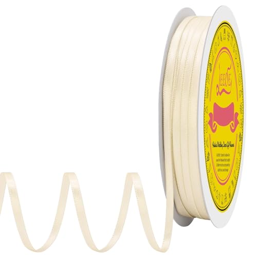 Image of Double Face Cream Satin Thin Ribbon 1 /8 inch X 100 Yards Polyester Cream Ribbon for Gift Wrapping Very Suitable for Weddings Party Hair Bow Invitation Decorations and More