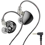 MT5 イヤモニ 有線 イヤホン LCP振動板 デュアルチャンバー ダイナミックドライバ ゲーミングイヤホン 有線 ハイレゾ イヤフォン 金属ハウジング SO Android対応 QDC脱着式ケーブル 3.5mmジャック マイク無し(黒)