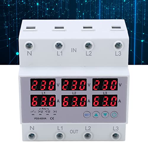 Image of 3 Phase DIN Rail Voltmeter Power Meter, AC 390‑500V Digital Ammeter Automatic Overvoltage Overcurrent Protector, 3 Phase Watt kwh Amp Electricity Tester (40A)