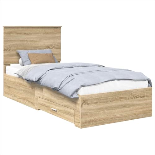 vidaXL Bettrahmen mit Kopfteil Sonoma-Eiche 90 x 200 cm Holzwerkstoff, Stylisches Bettgestell, Moderne Lagerung, funktionale Schlafzimmermöbel, langlebiger Holzwerkstoff, platzsparendes Design für vidaXL Bettrahmen mit Kopfteil Sonoma-Eiche 90 x 200 cm Holzwerkstoff, Stylisches Bettgestell, Moderne Lagerung, funktionale Schlafzimmermöbel, langlebiger Holzwerkstoff, platzsparendes Design für