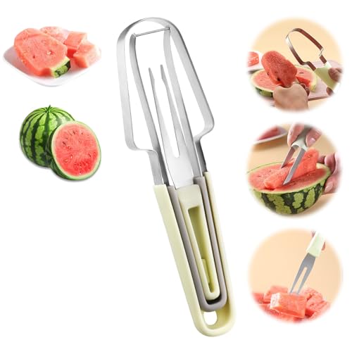 Cortador de Frutas 3 en 1 de Acero Inoxidable, Cortador de Melón Multifunción, 2024 Nuevo Cortador de Melón 3 en 1, Cortador de Sandía de Acero Inoxidable, para Cortar Sandía