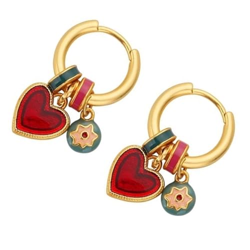Boucles d'oreilles cœur finition émaillée artisanale en alliage durable