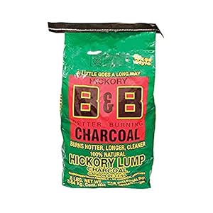 B&B Charcoal Signature Long Burning Smoking Hickory Lump Charcoal with All Natural Material for Grills and Barbecues, 8 Pounds