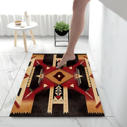 Tapis d'entrée douces et absorbantes au design géométrique multicolore