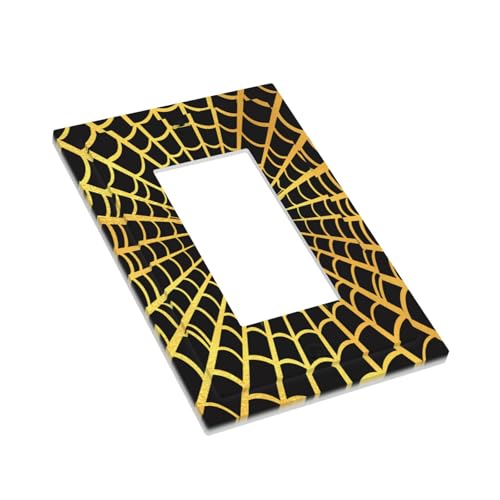 Decorative Outlet Covers Black Background with Golden Spiderweb Spider 1 Gang Rocker Light Switch Cover Plate Single Decora Light Switch Covers Wall Plate Faceplate for Home Decor