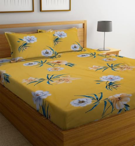 Image of Home Premium Cotton Flat Double Bedsheets with 2 Pillow Covers | Double Bed Breathable | Wrinklefree | Ultrasoft 210 tc Supersoft | 90 x 90 Inches|Print Floral, White and Pink