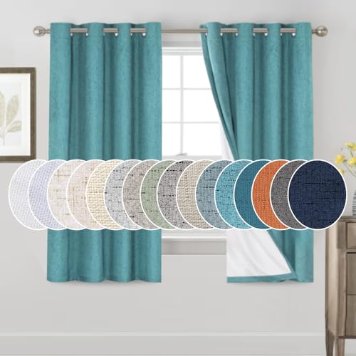 Image of PrinceDeco Blackout Curtains for Bedroom Grommet Room Darkening Curtains & Drapes for Living Room Solid Thermal Insulated Textured Blackout Curtains Sun Blocking Drapes,52 inch W x 63 inch L,Teal Blue