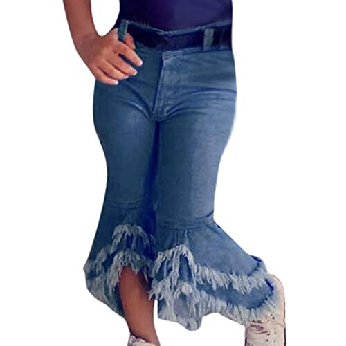 AnFeng Loose Pants Denim Clothes Toddler Trousers Kids Children Jeans Girls Flare Baby Pants Tassel Pants Girls Pants (Blue, 3-4 Years)3
