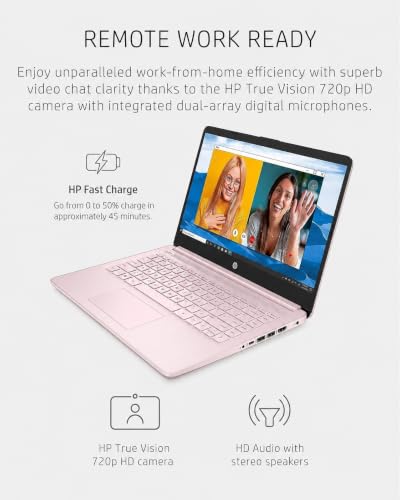 Image of HP Rose Pink Student Laptop • Intel 4-Core Processor • 16GB RAM • Windows 11 • Microsoft 365 • Thin & Portable Laptop for School, Online Classes, Web Browsing & Everyday Use