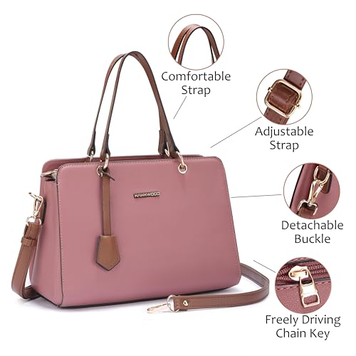Image of HAWKWOOD Women's Premium PU Leather Structured Handheld Bag with Adjustable Shoulder Strap | Multi-Compartment Office & Casual Tote | Elegant Top Handle Purse for Daily Use