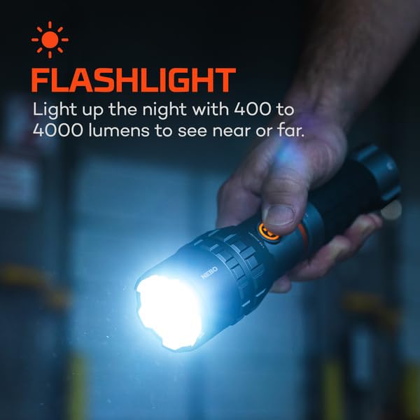 NEBO SLYDE King 4K Work Flashlight | 4000 Lumens, 7 Light Modes, Magnetic Base, Rechargeable COB & LED Tactical Light, Waterproof, Great for Camping, Includes USB-C Charging Cable