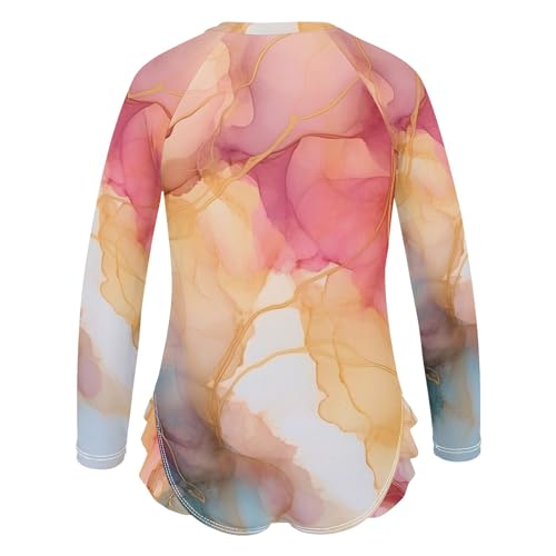 ALAZA Toddler Swimsuit Girl Bathing Suit Swimwear Rash Guard Pink Marble Orange Long Sleeve 3T3