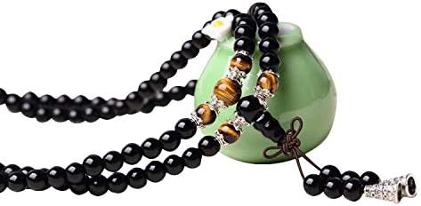 Miniatura 7 de Pulsera de piedras preciosas de cristal de ojo de tigre meditación budista tibetana 108 cuentas de oración obsidiana aleación Rienar-129