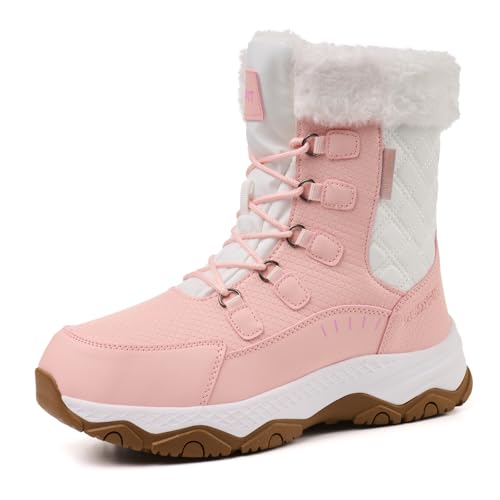 Suiyfit Snow Boots for Women Waterproof Mid-Calf Booties Winter Hiking Boot Durable Warm Fur Lined Boot Non-Slip Warm Climbing Shoes Walking, Cold Weather（pink-39）
