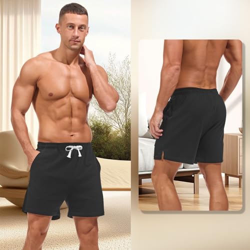 Image of AMY COULEE Mens Lounge Shorts 4 inch Pajama Lightweight Cotton Sleep Bottoms with Pockets