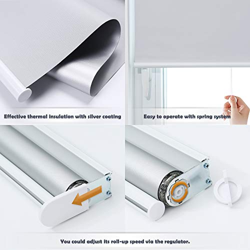 Acholo Blackout Roller Shades Cordless Window Blinds (White, 24 x 72 Inch) and Room Darkening Shades for Home & Windows