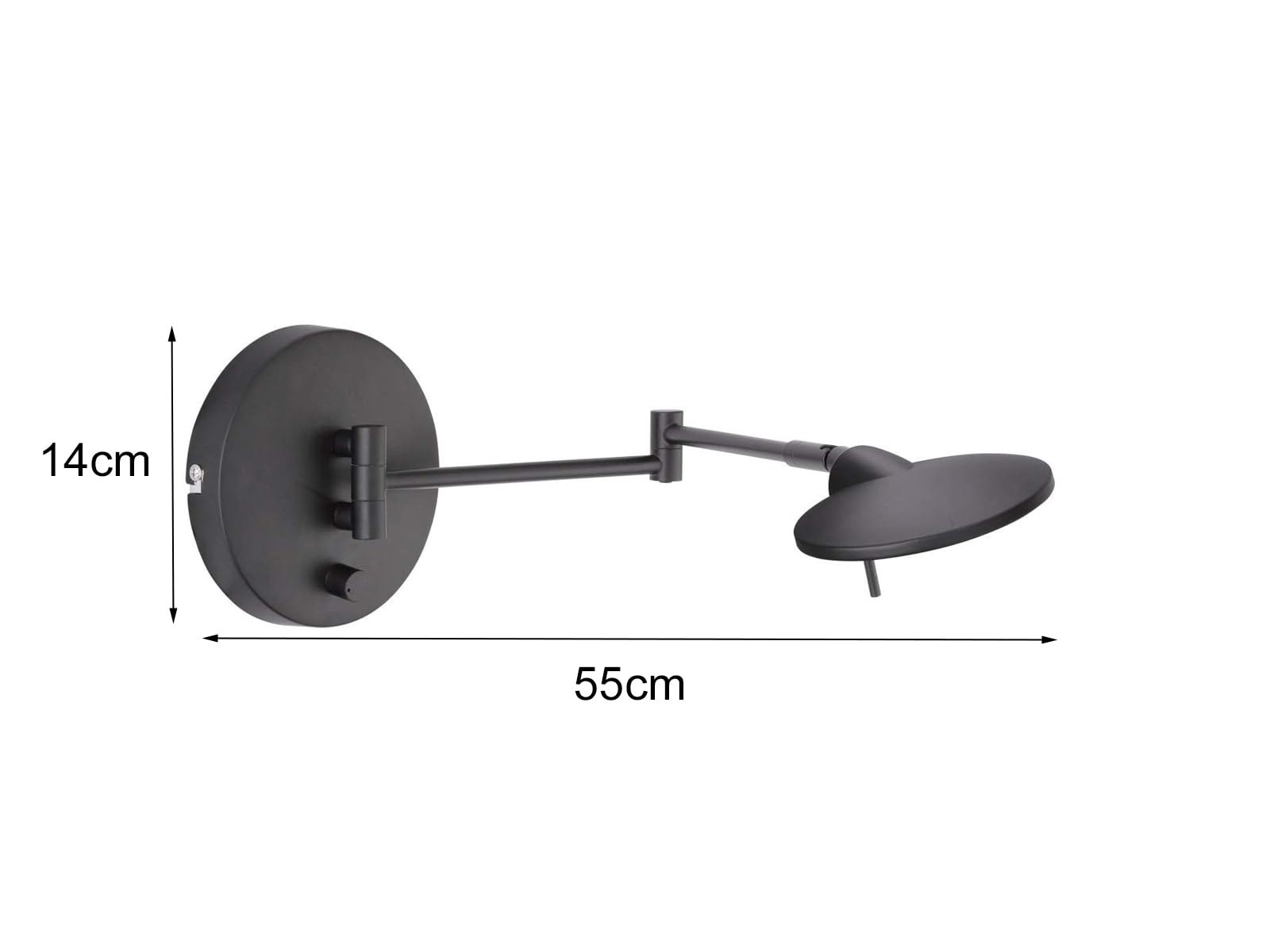 2er SET schwenkbare Wandleuchten Schwarz mit Stecker & Schalter, Tiefe 55cm