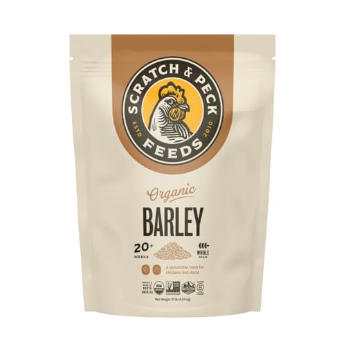 Scratch and Peck Whole Barley Chicken, Duck and Livestock Supplemental Grain - 10 lbs Bag - 8.5% Protein, Certified Organic and Non-GMO Project Verified Chicken Food