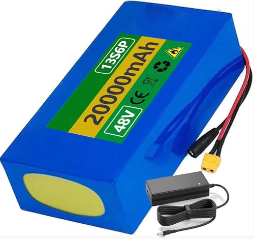 Batería De Bicicleta Eléctrica De 48V 20Ah, Batería De Litio para Bicicleta Eléctrica 48V 13S 6P, con Cargador, Paquete De Batería De Litio, Batería De Scooter 48V 48V 20Ah,XT60+DC