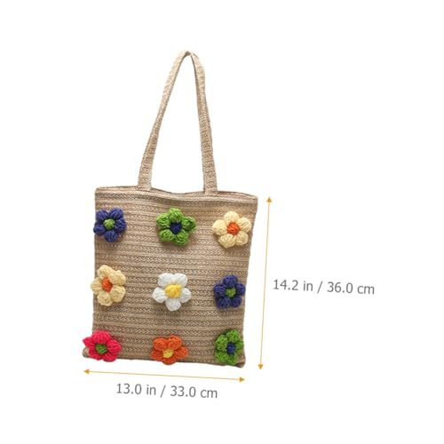 Sac cabas tissé à fleurs Hemobllo avec compartiment téléphone
