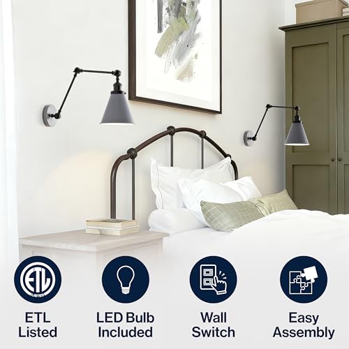 Image of JONATHAN Y Rover 1-Light Wall Sconce 7 inch, Gray /Black, Set of 2