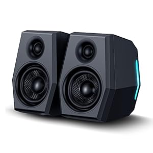 SW209 36W Computer Gaming PC Speakers – Built-in 24bit DAC Dynamic 3D Surround Sound – Bluetooth 5.0 USB 3.5mm Aux Inputs – Three EQ Sound Mode – RGB Backlit Multimedia Speakers (Pair, Black)