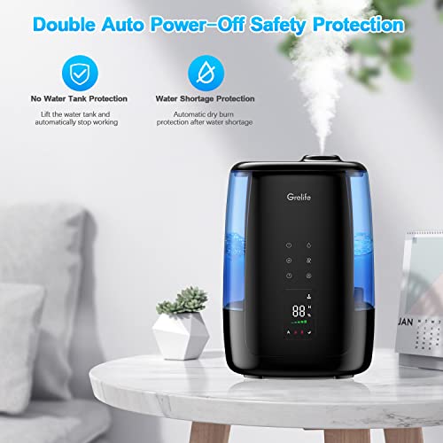 Humidifiers For Bedroom,Grelife 5L Ultrasonic Warm And Cool Mist Top Fill Air Vaporizer,Auto Shut-Off,Easy To Clean&Quiet Sleep Mode,Automatic Smart Diffuser For Large Room,Baby Nursery,Plant… #TOP6