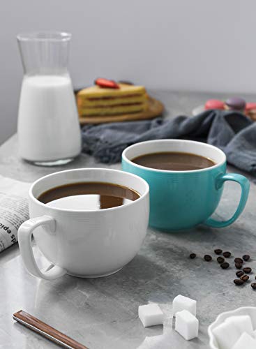 Teocera Porcelain Large Coffee Mugs Set, Jumbo Mugs, Soup Bowls With Handles, 24 Ounce For Coffee, Hot Cocoa, Cereal - Set Of 4, White #TOP5