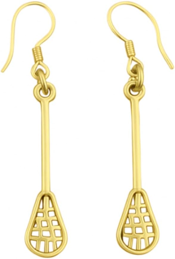 Gold Lacrosse Stick Dangle Earrings – Stainless Steel Sports-Inspired Jewelry for Players and Coaches – Lightweight Hypoallergenic Gift, Compatible with Daily Wear, Team Events, Appreciation