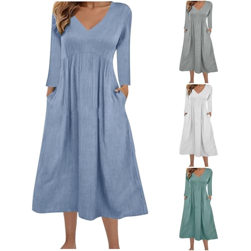 Vestidos femininos slim túnica verão outono manga curta gola V linho midi simples vestidos femininos