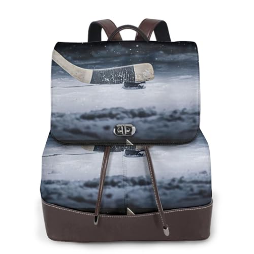 Sac à dos en cuir pour femme impression bâton de hockey mode urbaine