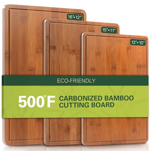 ciecie Bamboo Cutting Boards for Kitchen, XL Wood Cutting Board Set with Juice Grooves and Handles, Multi-Size Charcuterie Boards for Meat Vegetables Fruits, Great for Meal Prep, Serving & Gifting