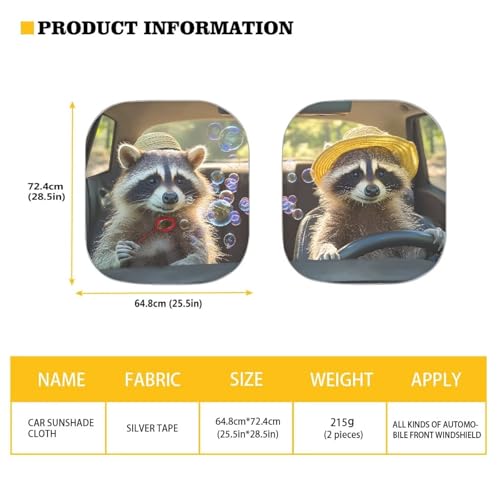 Image of Cute Raccoon 2 PCS Car Window Shades Foldable Automotive Front Window Sunshade Protector Heat and UV Rays That Keeps Vehicle Cool Universal Vehicle Accessories